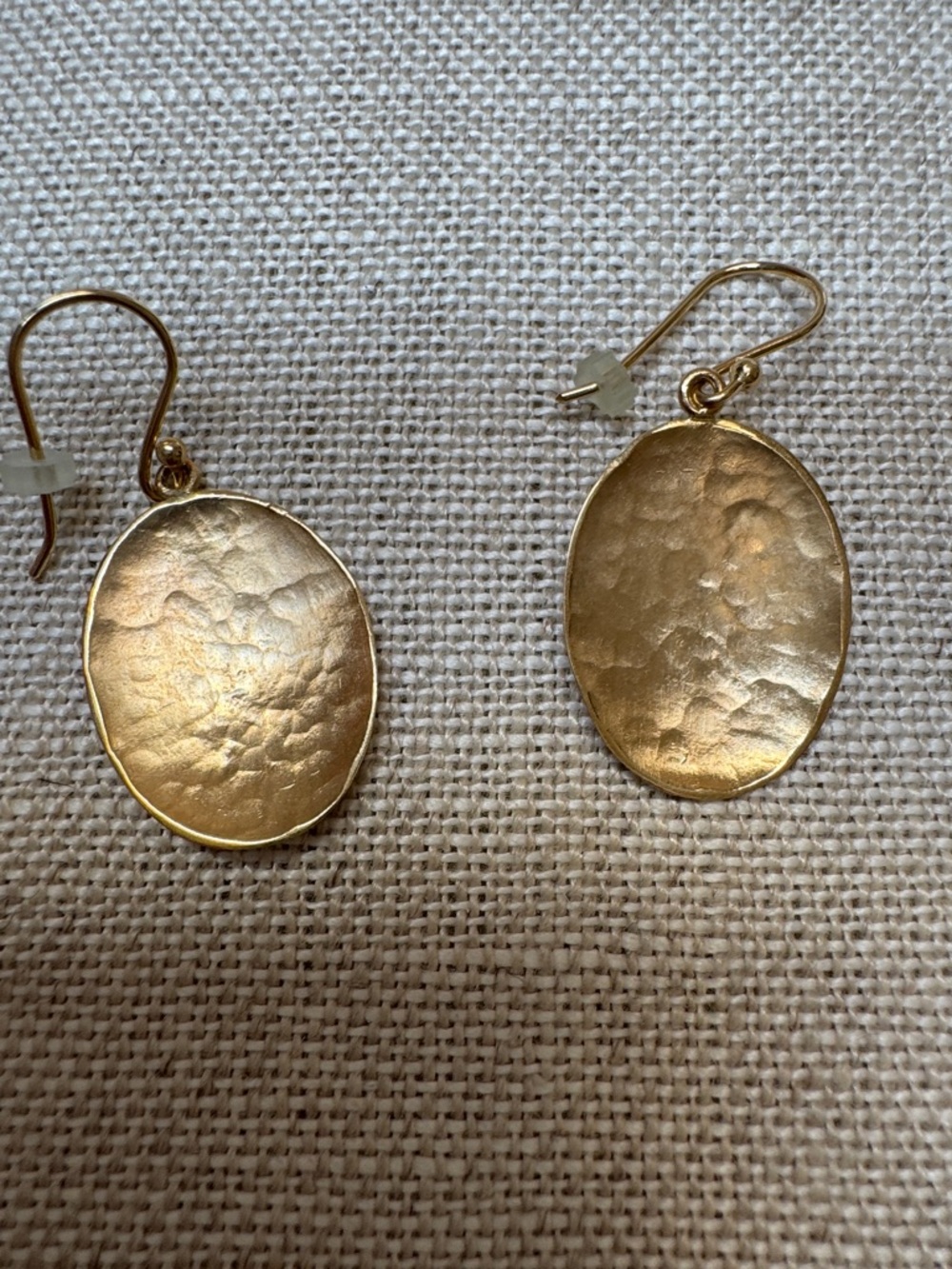 Gorgeous 14K Gold Hammered Oval Drop Hook Earrings
